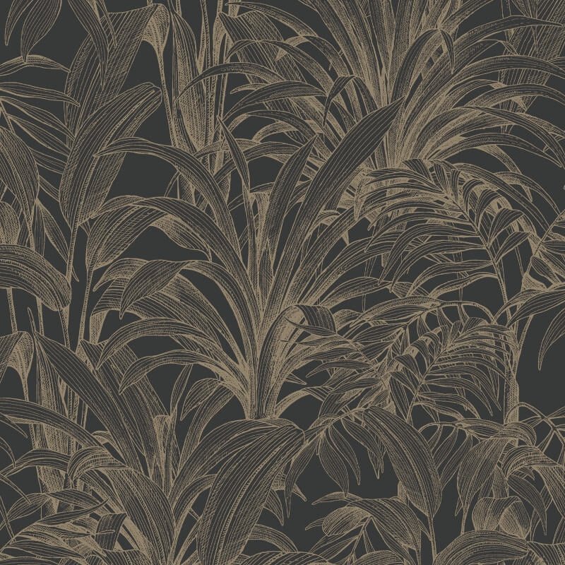 Asperia Linear Leaf Wallpaper - Black/Gold - Grandeco - A51403Wallpaper199