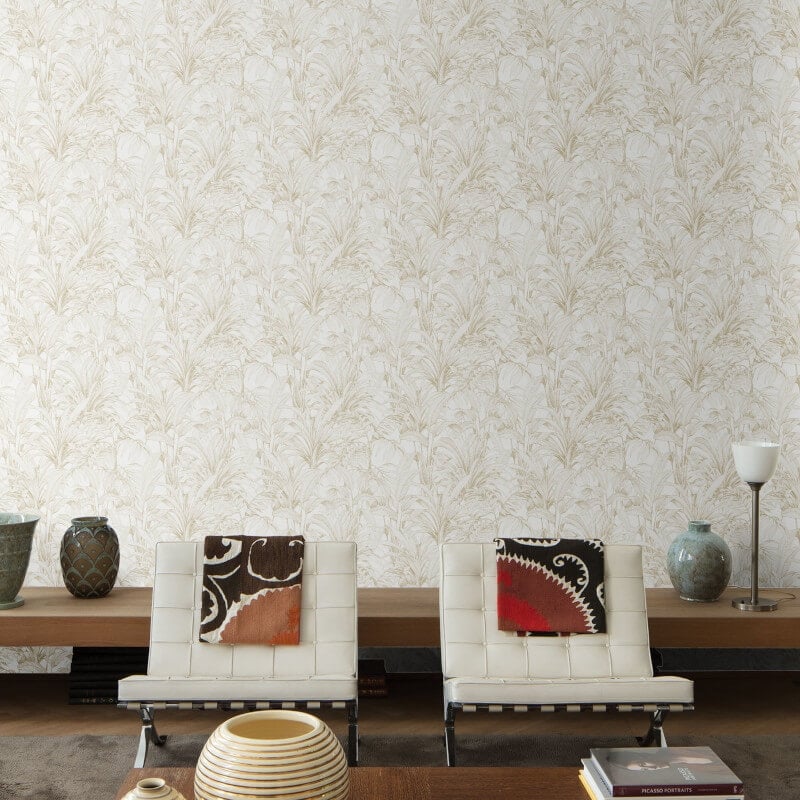 Asperia Linear Leaf Wallpaper - Cream/Beige - Grandeco - A51402Wallpaper199