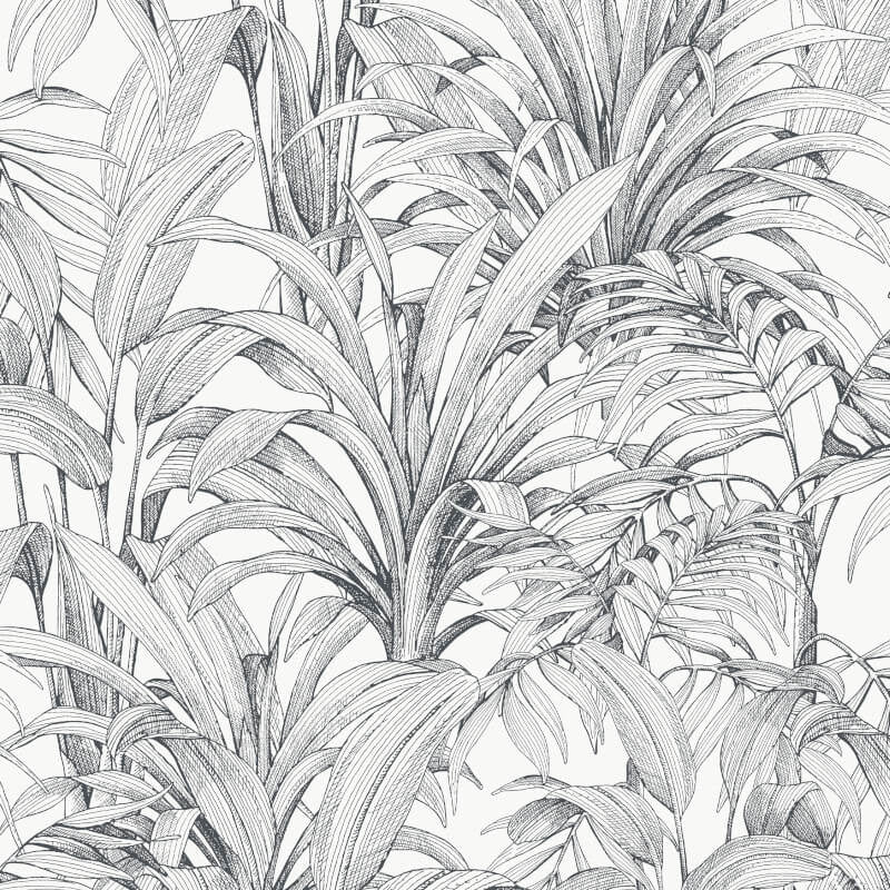 Asperia Linear Leaf Wallpaper - White/Black - Grandeco - A51401Wallpaper199