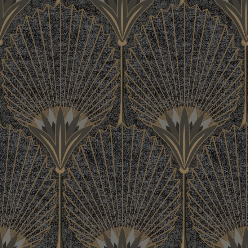Asperia Nile Palm Fan Wallpaper - Black/Gold - Grandeco - A54901Wallpaper199