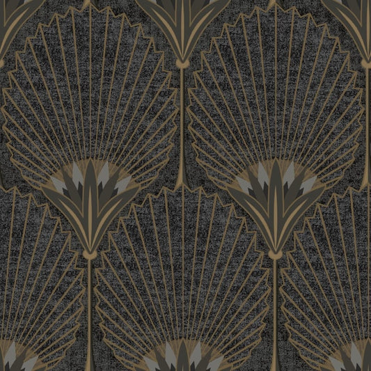 Asperia Nile Palm Fan Wallpaper - Black/Gold - Grandeco - A54901Wallpaper199