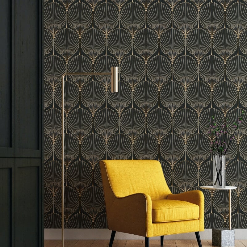 Asperia Nile Palm Fan Wallpaper - Black/Gold - Grandeco - A54901Wallpaper199