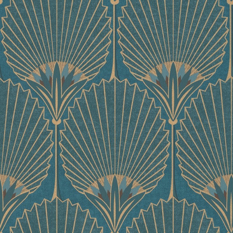 Asperia Nile Palm Fan Wallpaper - Teal/Gold - Grandeco - A54902Wallpaper199