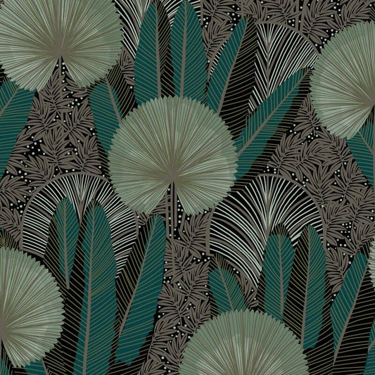 Asperia Tropical Leaf Wallpaper - Black/Green - Grandeco - A54701Wallpaper199