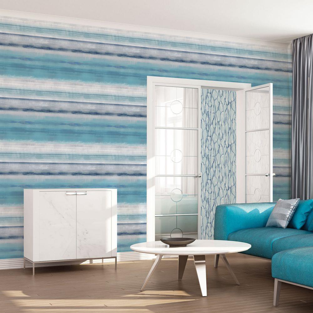 Atmosphere Skye Stripe Wallpaper - Turquoise - Galerie - G78267Wallpaper199