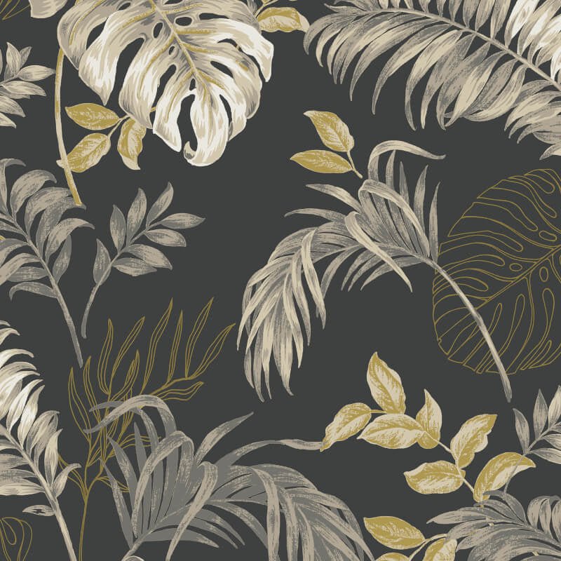 Attitude Allison Tropical Metallic Wallpaper - Black/Gold - Grandeco - A64303Wallpaper199