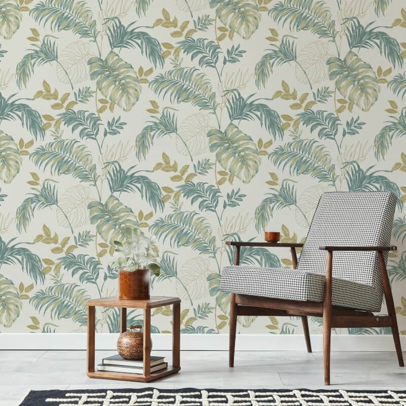 Attitude Allison Tropical Metallic Wallpaper - Teal/Gold - Grandeco - A64302Wallpaper199