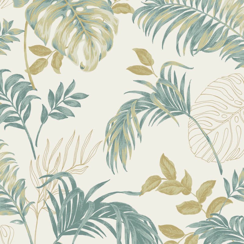 Attitude Allison Tropical Metallic Wallpaper - Teal/Gold - Grandeco - A64302Wallpaper199