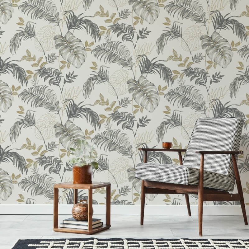 Attitude Allison Tropical Metallic Wallpaper - White/Gold - Grandeco - A64301Wallpaper199
