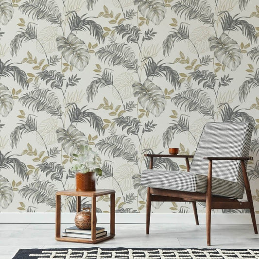 Attitude Allison Tropical Metallic Wallpaper - White/Gold - Grandeco - A64301Wallpaper199
