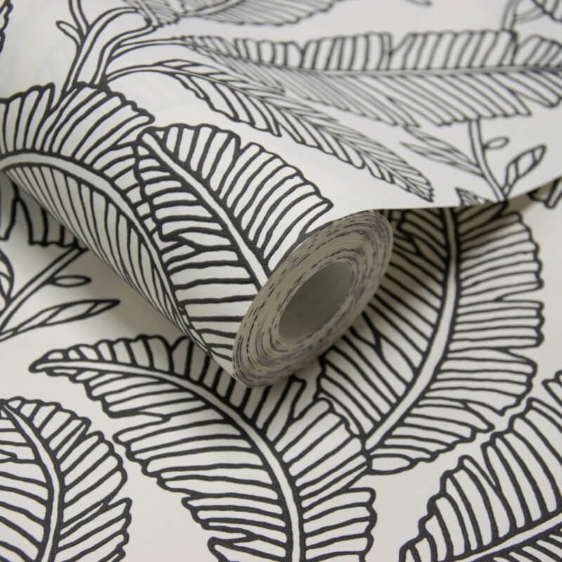 Attitude Faye All Over Leaf Wallpaper - Black/White - Grandeco - A66402Wallpaper199