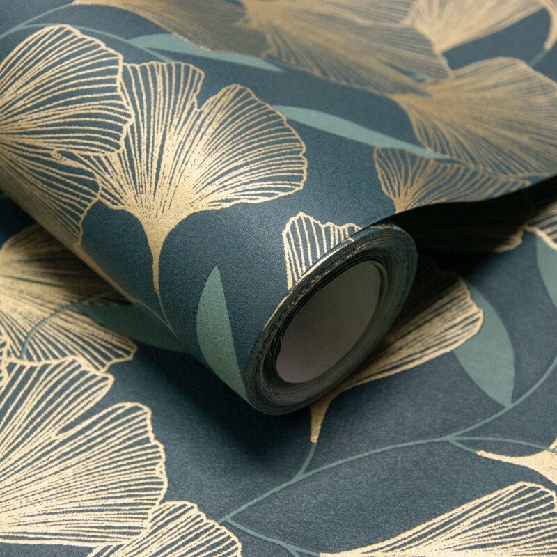 Attitude Ginko Leafy Floral Metallic Wallpaper - Green/Gold - Grandeco - A64403Wallpaper199