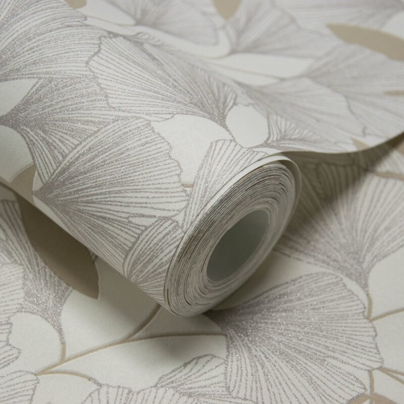 Attitude Ginko Leafy Floral Metallic Wallpaper - White/Gold - Grandeco - A64401Wallpaper199