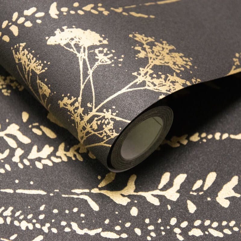 Attitude Halm Grass Floral Wallpaper - Black/Gold - Grandeco - A64203Wallpaper199
