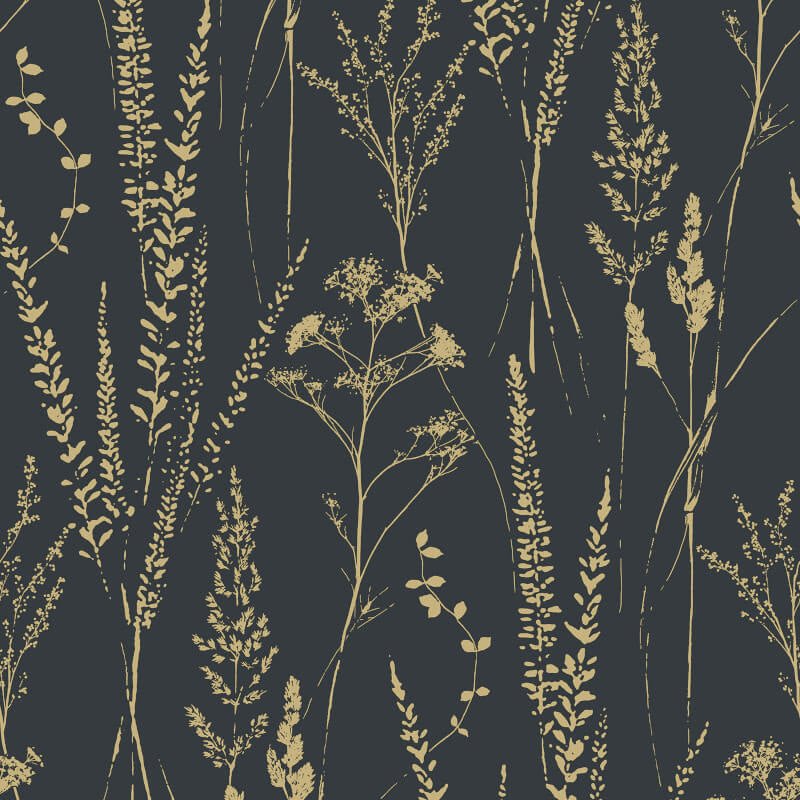 Attitude Halm Grass Floral Wallpaper - Black/Gold - Grandeco - A64203Wallpaper199