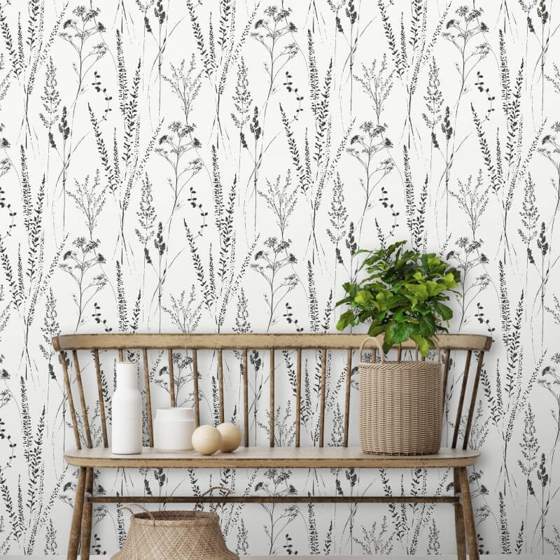 Attitude Halm Grass Floral Wallpaper - Black/White - Grandeco - A64201Wallpaper199