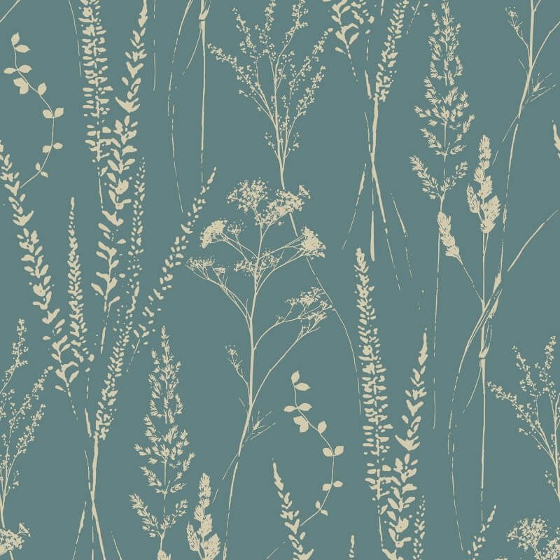 Attitude Halm Grass Floral Wallpaper - Cream/Teal - Grandeco - A64202Wallpaper199