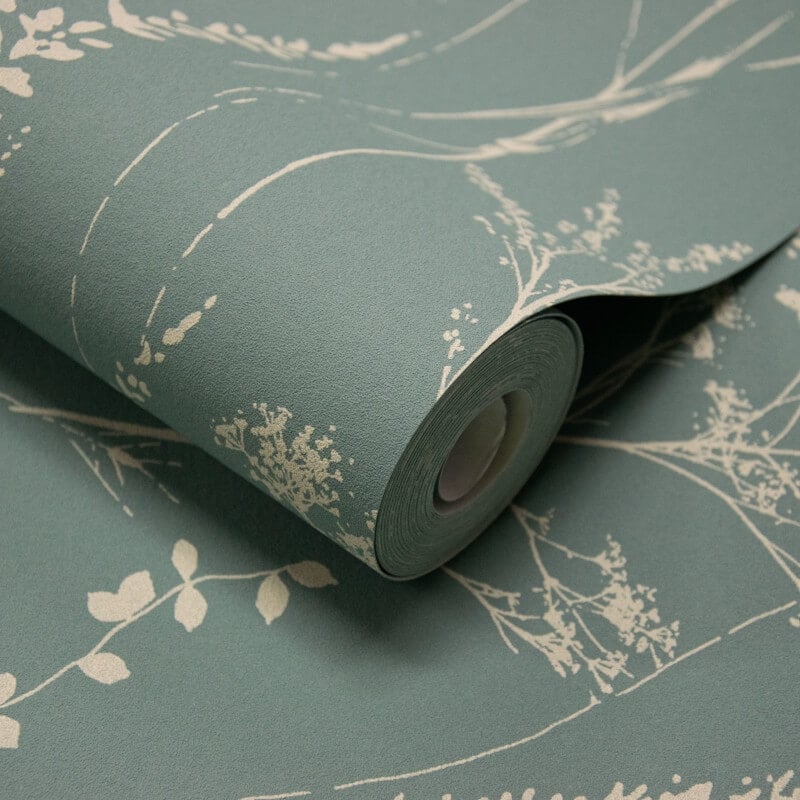 Attitude Halm Grass Floral Wallpaper - Cream/Teal - Grandeco - A64202Wallpaper199