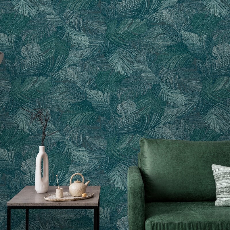 Attitude Organic Leaves Wallpaper - Teal - Grandeco - A66501Wallpaper199