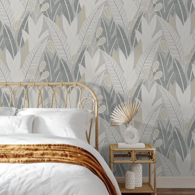 Attitude Savannah Leafy Tropical Metallic Wallpaper - Grey - Grandeco - A65701Wallpaper199