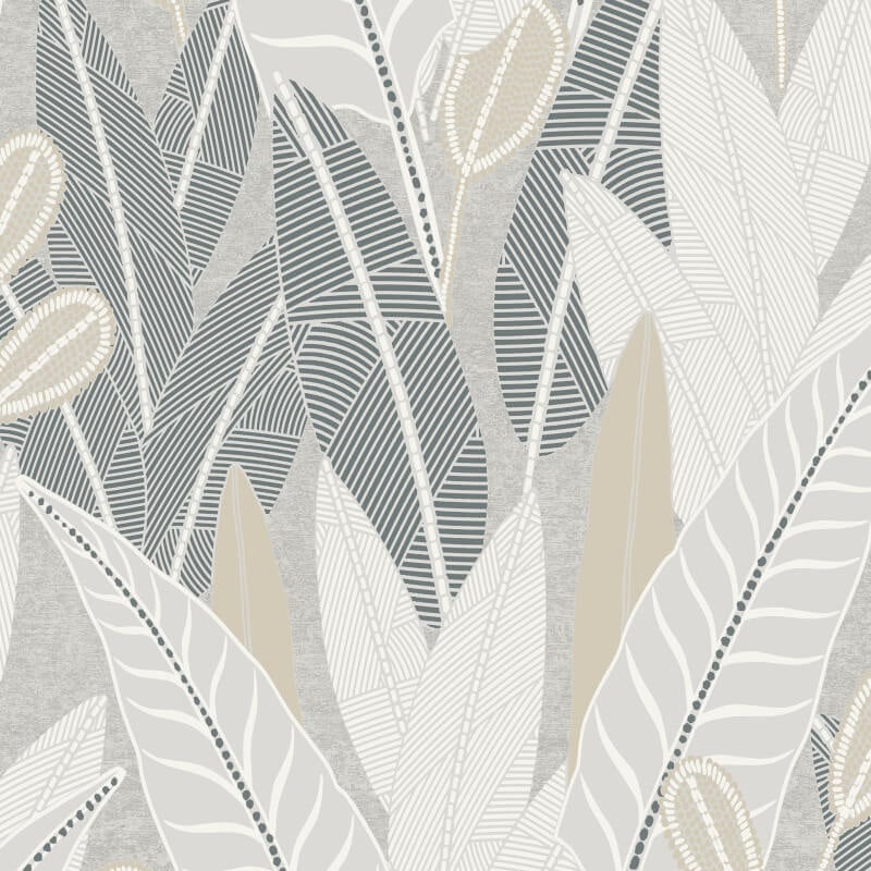 Attitude Savannah Leafy Tropical Metallic Wallpaper - Grey - Grandeco - A65701Wallpaper199