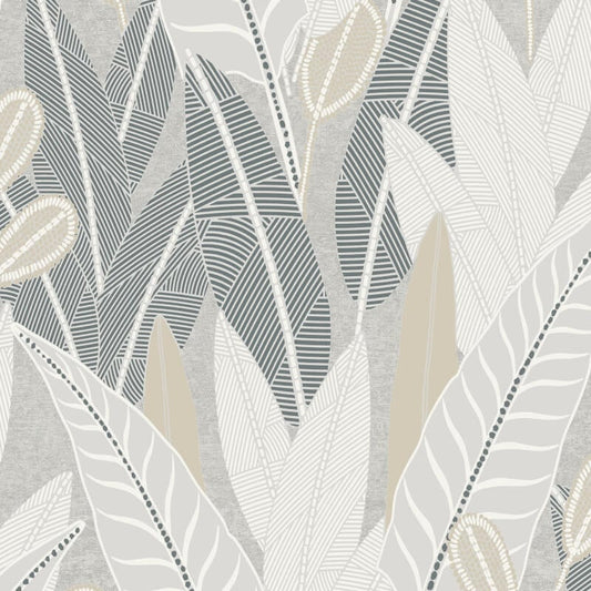 Attitude Savannah Leafy Tropical Metallic Wallpaper - Grey - Grandeco - A65701Wallpaper199
