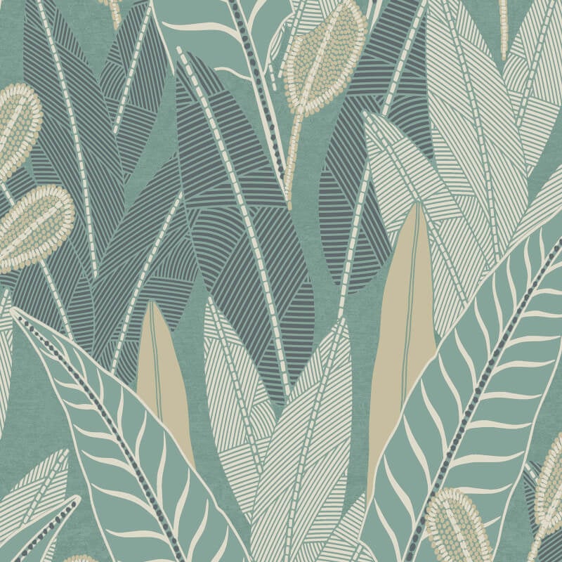 Attitude Savannah Leafy Tropical Metallic Wallpaper - Teal - Grandeco - A65703Wallpaper199