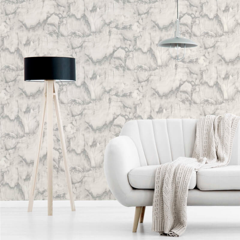 Aura Marble Design Metallic Wallpaper - Grey/Silver - Crown - M1584Wallpaper199