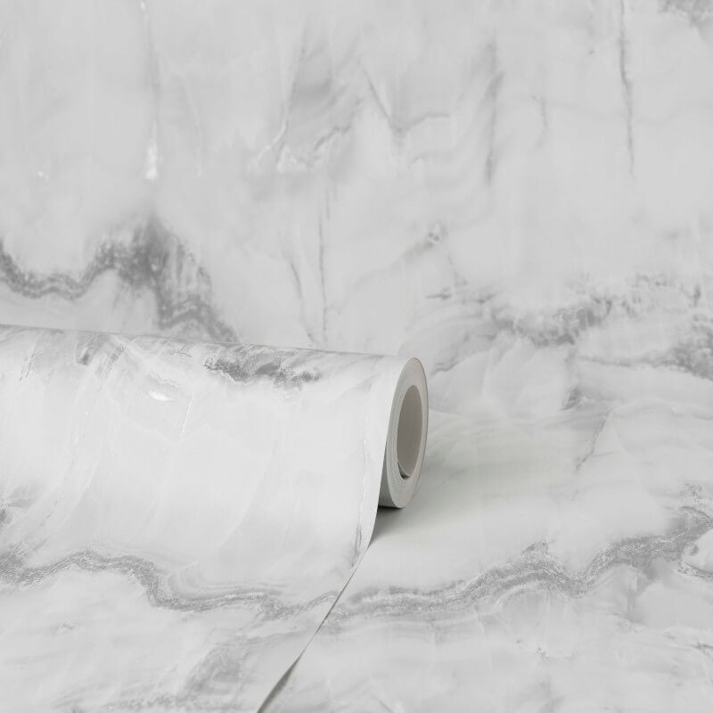 Aura Marble Design Metallic Wallpaper - Grey/Silver - Crown - M1584Wallpaper199