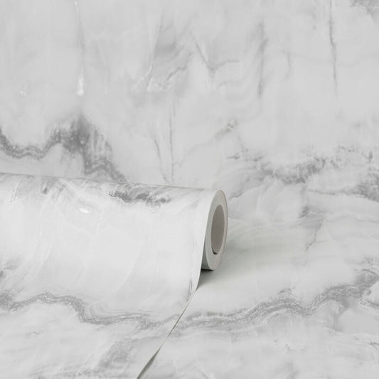 Aura Marble Design Metallic Wallpaper - Grey/Silver - Crown - M1584Wallpaper199