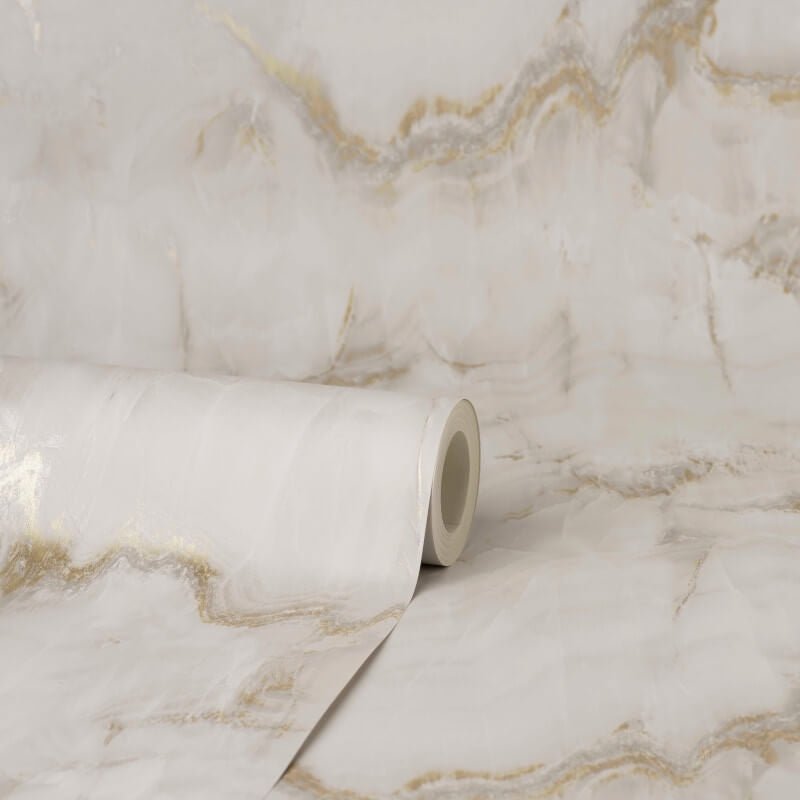 Aura Marble Design Metallic Wallpaper - Latte/Gold - Crown - M1585Wallpaper199