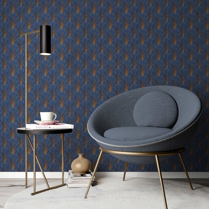 Avantgarde Fan Metallic Wallpaper - Blue/Gold - Elle Decoration - 10451 - 08Wallpaper199