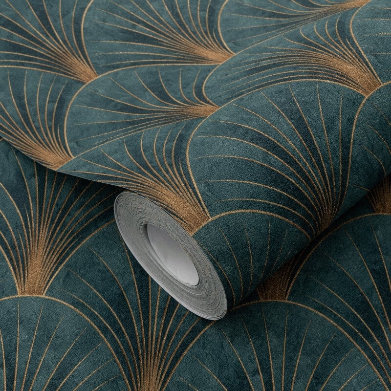 Avantgarde Fan Metallic Wallpaper - Green/Gold - Elle Decoration - 10451 - 19Wallpaper199