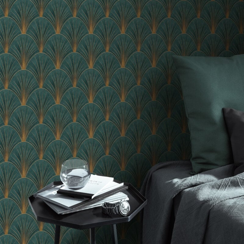 Avantgarde Fan Metallic Wallpaper - Green/Gold - Elle Decoration - 10451 - 19Wallpaper199