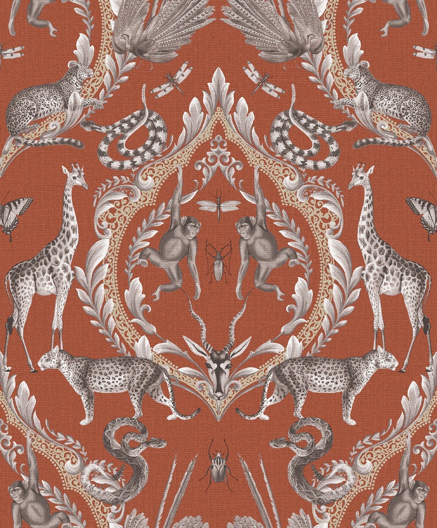 Bazaar Animal Damask Wallpaper - Burnt Orange - Galerie - G78312Wallpaper199