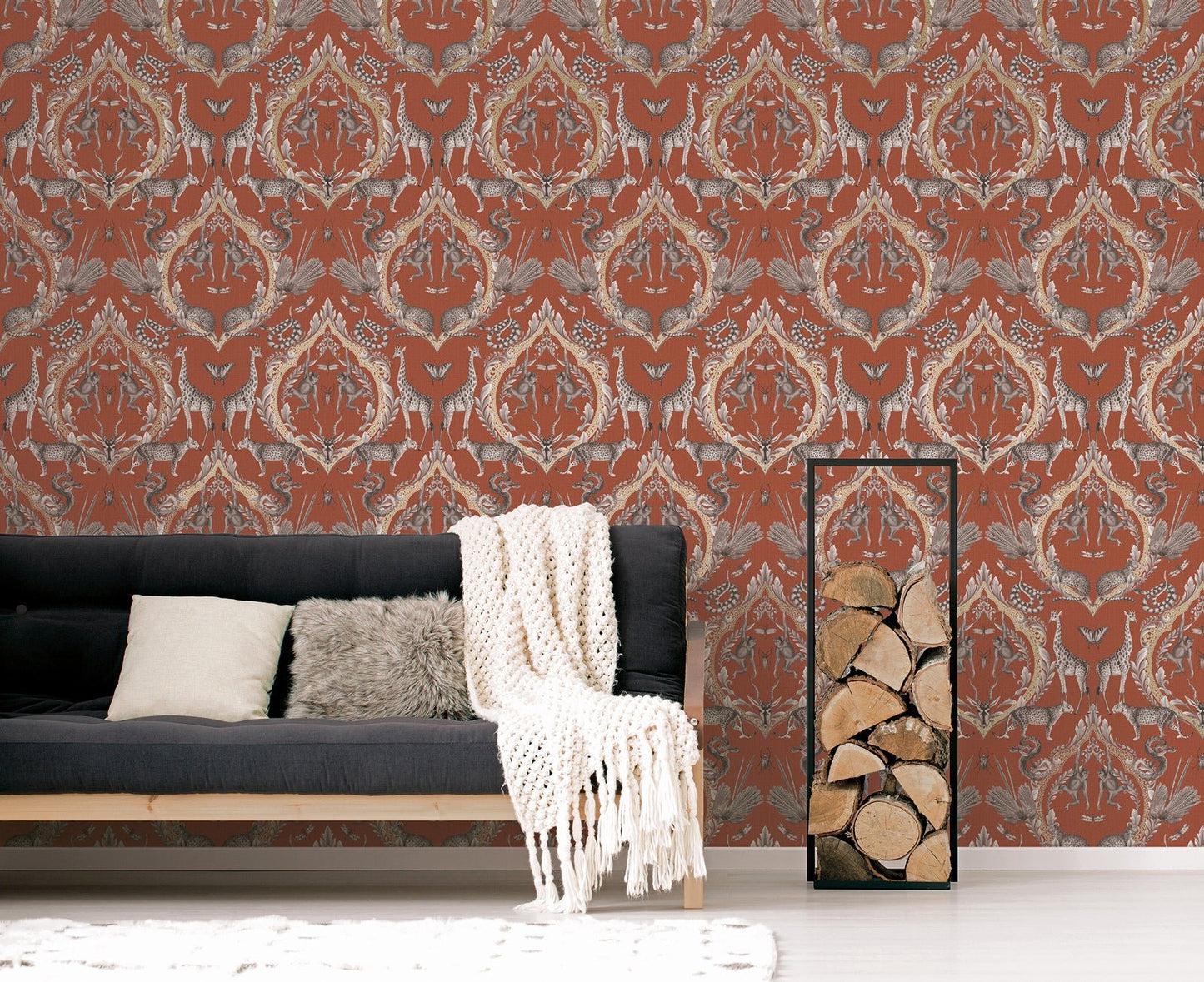 Bazaar Animal Damask Wallpaper - Burnt Orange - Galerie - G78312Wallpaper199