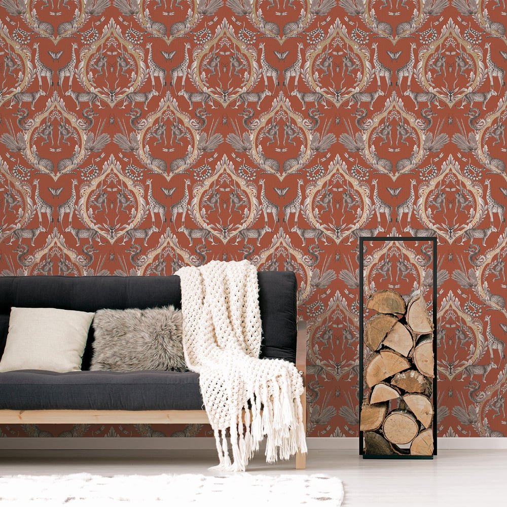 Bazaar Animal Damask Wallpaper - Burnt Orange - Galerie - G78312Wallpaper199