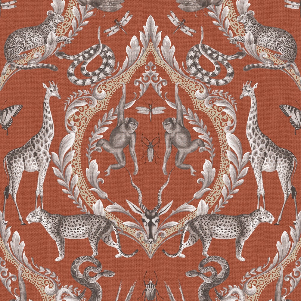 Bazaar Animal Damask Wallpaper - Burnt Orange - Galerie - G78312Wallpaper199