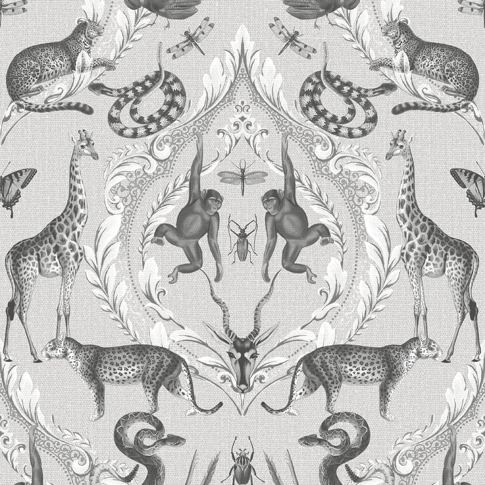 Bazaar Animal Damask Wallpaper - Grey / Silver - Galerie - G78310Wallpaper199