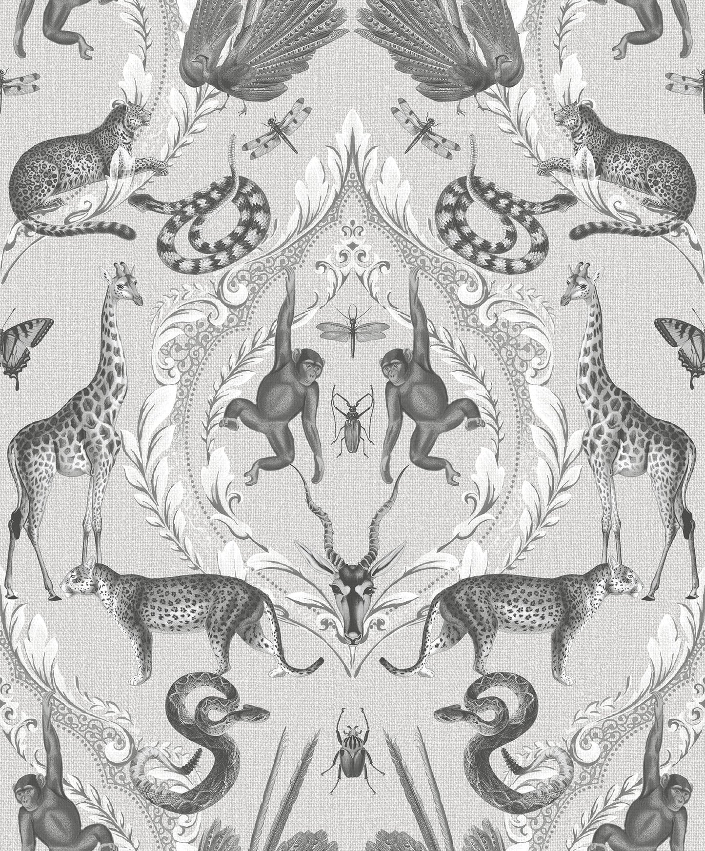 Bazaar Animal Damask Wallpaper - Grey / Silver - Galerie - G78310Wallpaper199