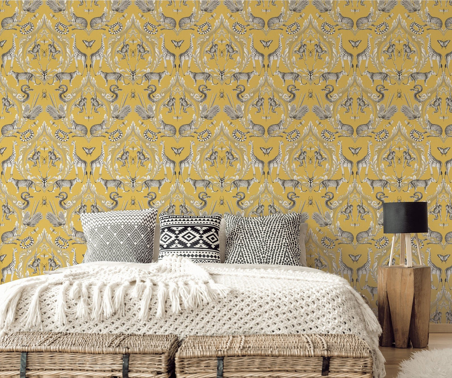 Bazaar Animal Damask Wallpaper - Mustard - Galerie - G78315Wallpaper199