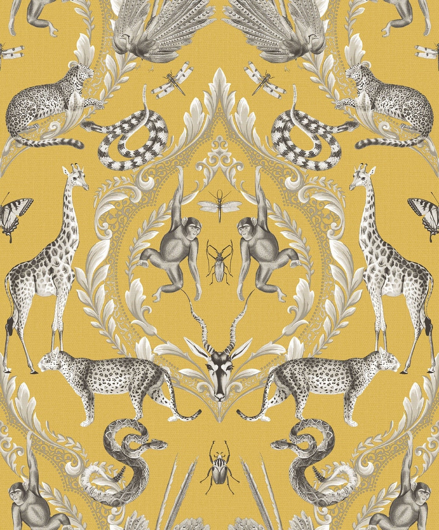 Bazaar Animal Damask Wallpaper - Mustard - Galerie - G78315Wallpaper199