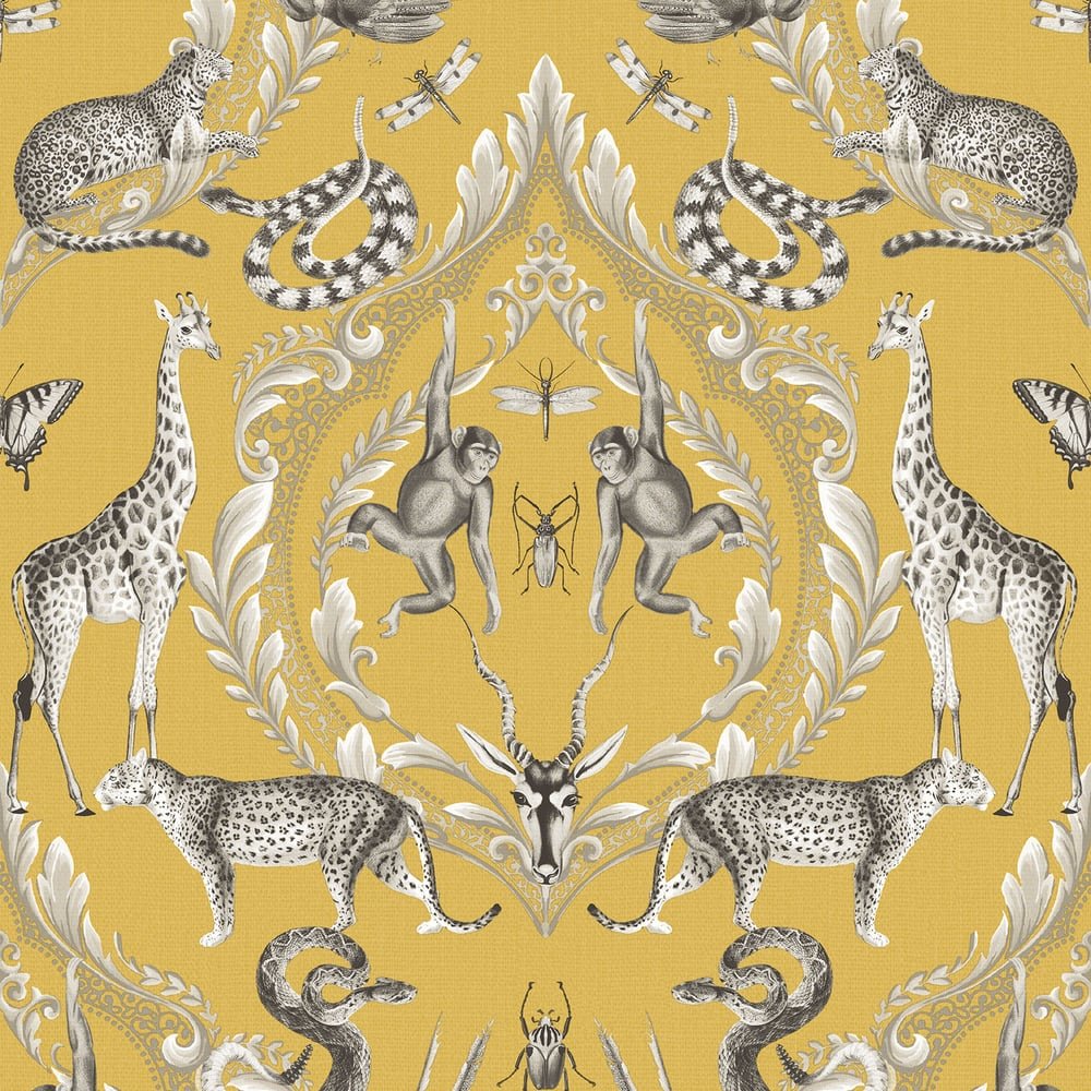 Bazaar Animal Damask Wallpaper - Mustard - Galerie - G78315Wallpaper199