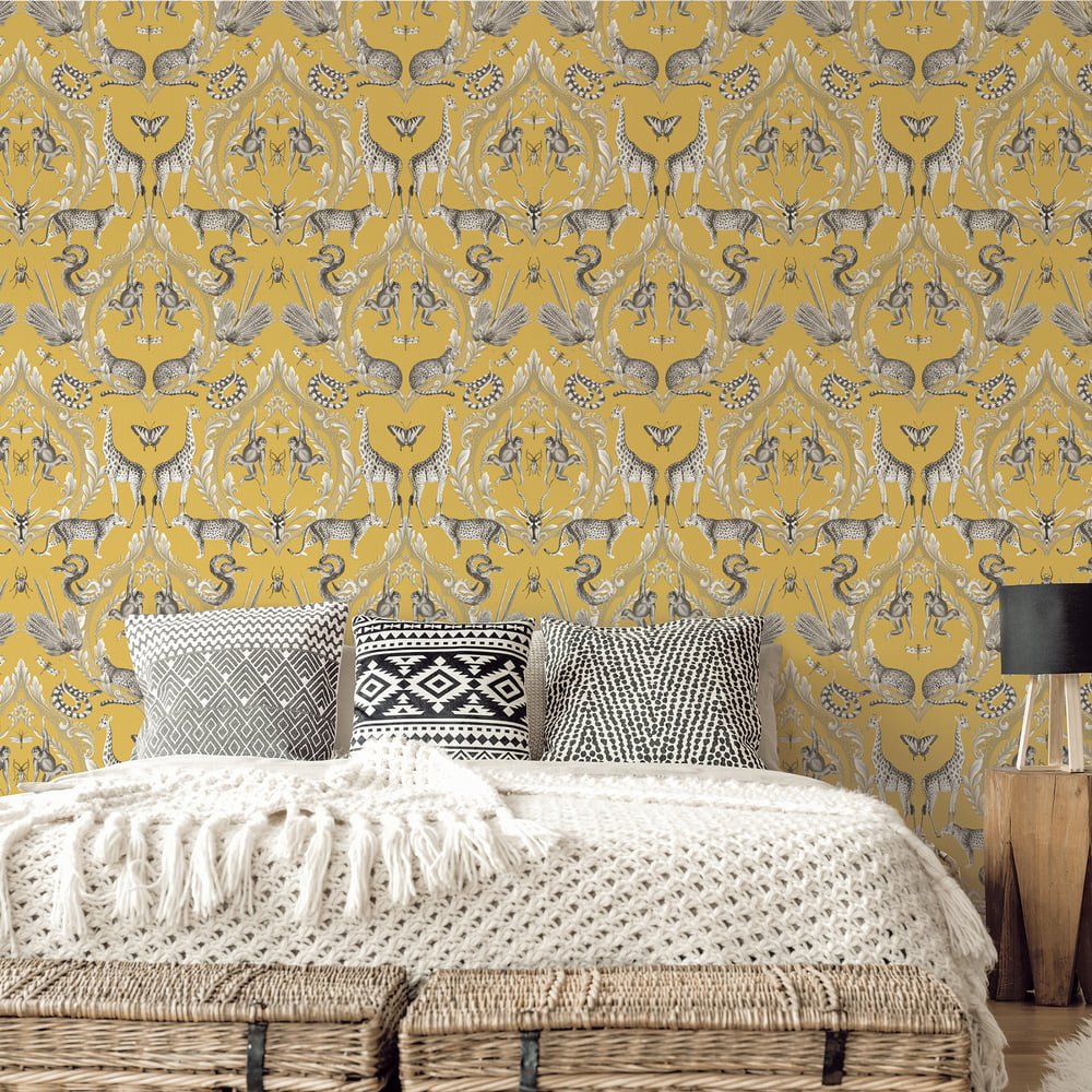 Bazaar Animal Damask Wallpaper - Mustard - Galerie - G78315Wallpaper199