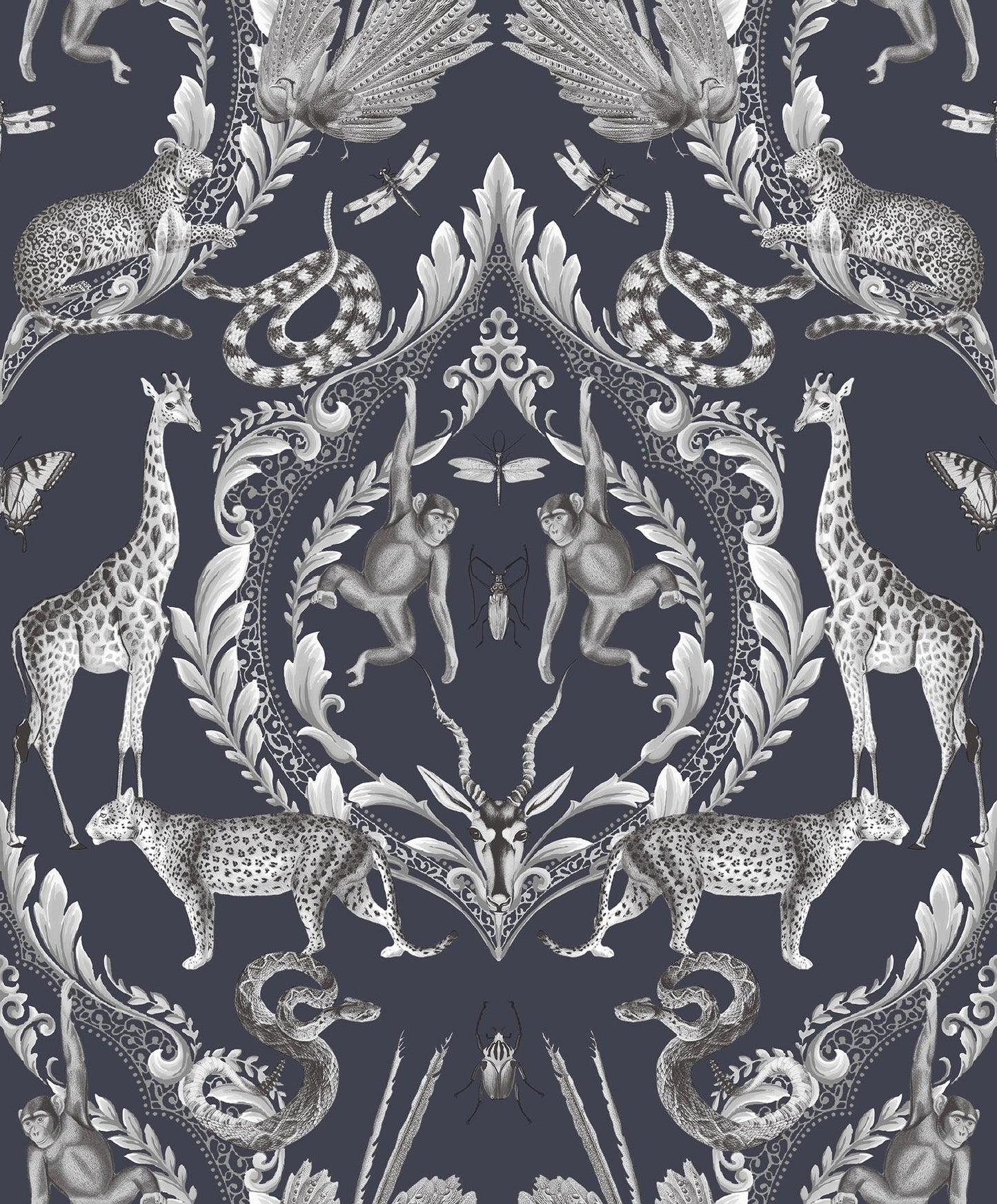 Bazaar Animal Damask Wallpaper - Navy Blue - Galerie - G78311Wallpaper199
