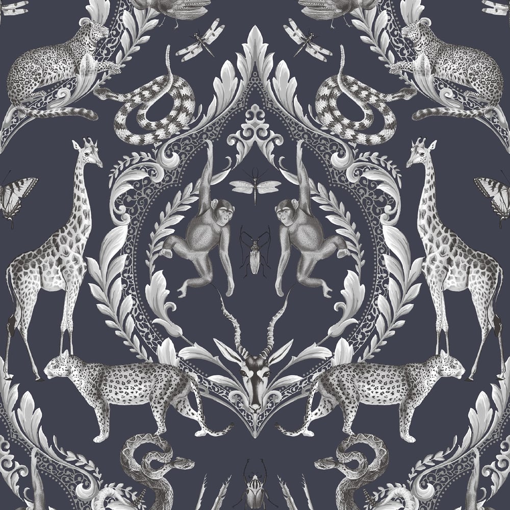 Bazaar Animal Damask Wallpaper - Navy Blue - Galerie - G78311Wallpaper199