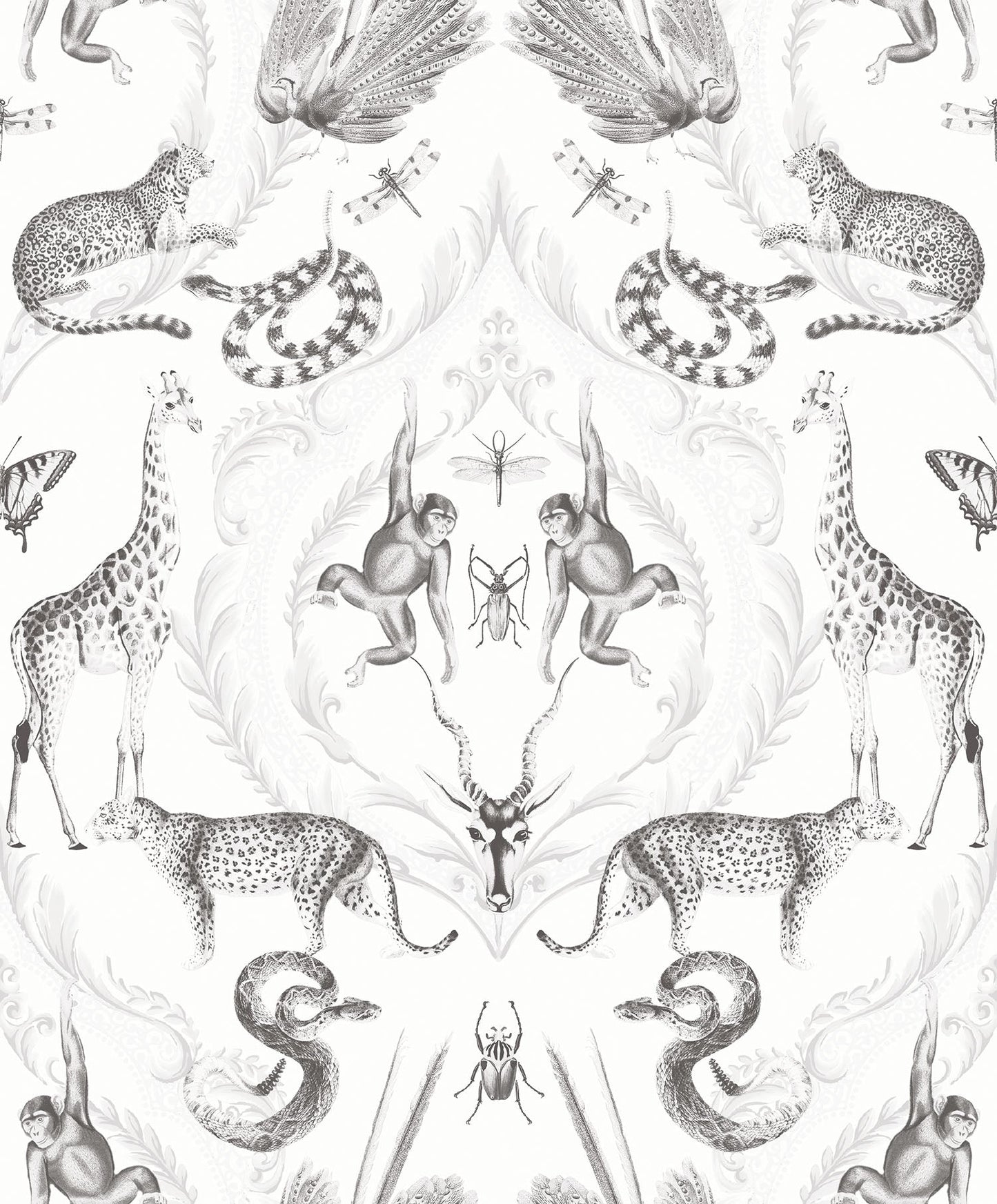 Bazaar Animal Damask Wallpaper - Pearl / Black - Galerie - G78314Wallpaper199
