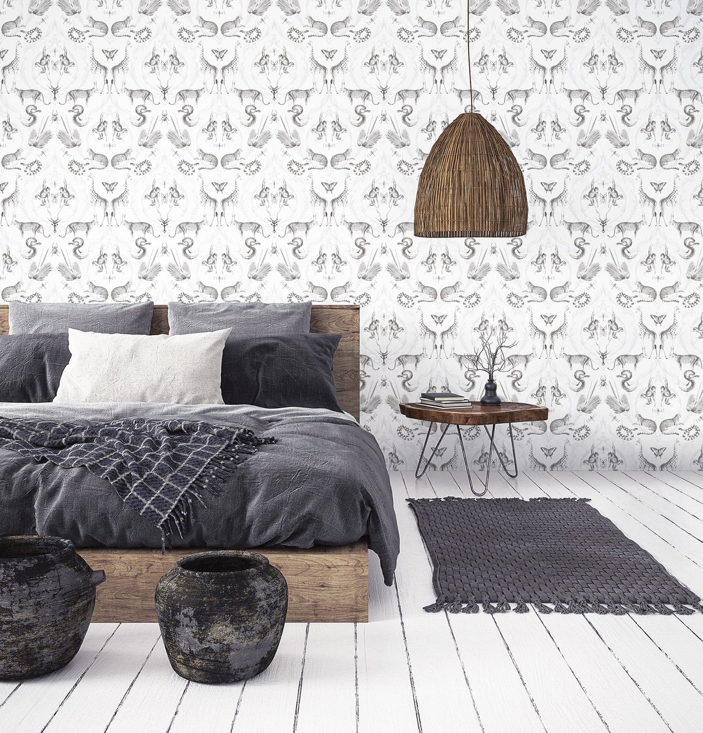 Bazaar Animal Damask Wallpaper - Pearl / Black - Galerie - G78314Wallpaper199