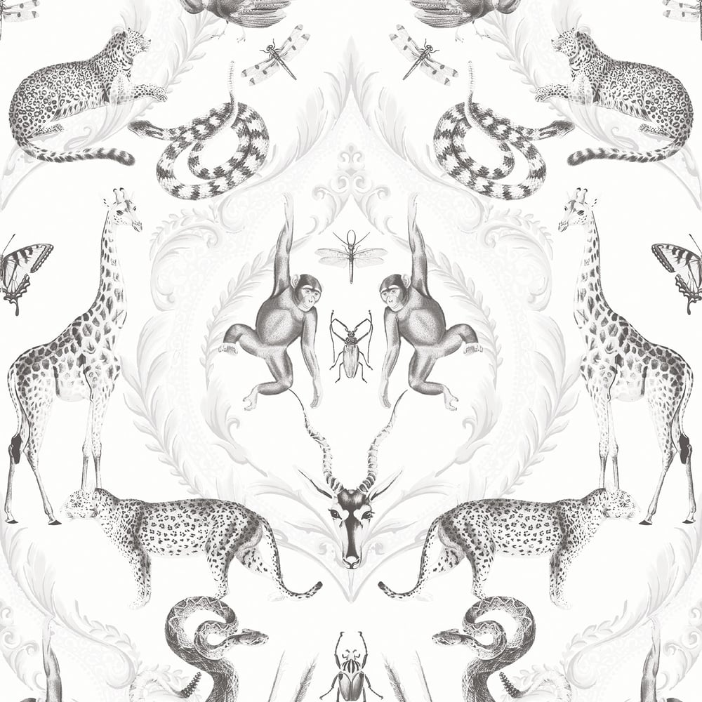 Bazaar Animal Damask Wallpaper - Pearl / Black - Galerie - G78314Wallpaper199