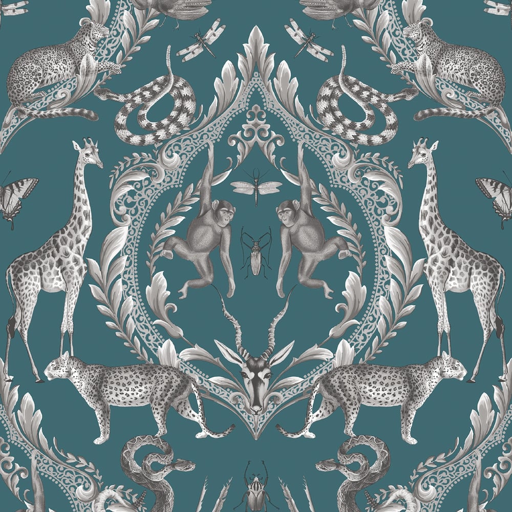 Bazaar Animal Damask Wallpaper - Teal - Galerie - G78313Wallpaper199